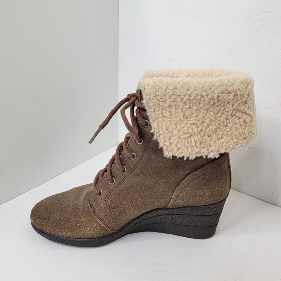 UGG Zea Brown Leather Shearling Lined Lace Up Wedge Combat Cuff Boots 7 1003360 - Picture 6 of 12